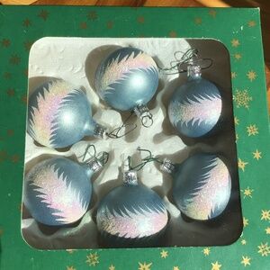 Delicate Blue Glass Ornaments With Glitter Accents